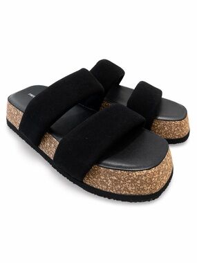 Free People Black Cork Platform Slide Sandals